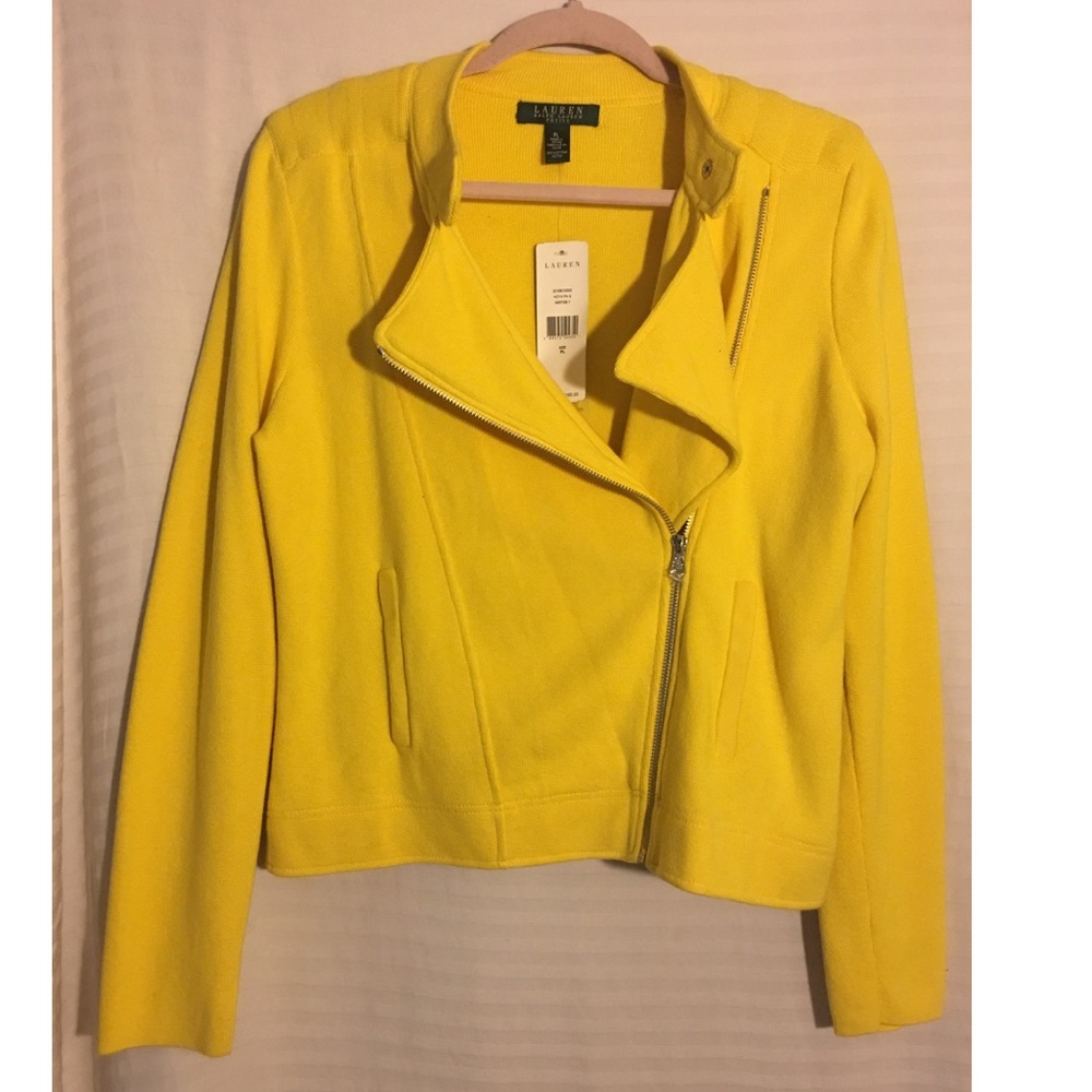 Yellow Moto-Style Sweater Jacket
